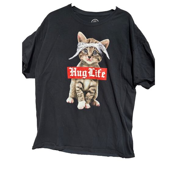 Hug Life Gangsta Kitten Cat T Shirt DOM Size 2XL Cotton Funny Animal Unisex - Picture 1 of 7